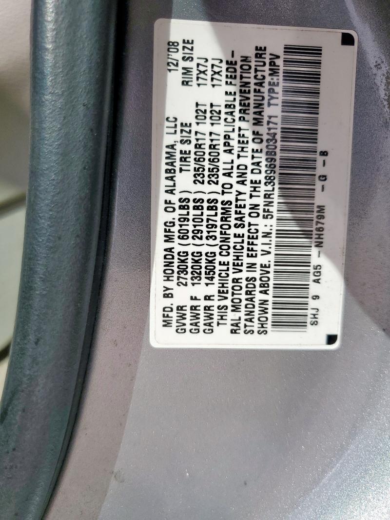 5FNRL38969B034171 - 2009 HONDA ODYSSEY TOURING Gümüş foto 13