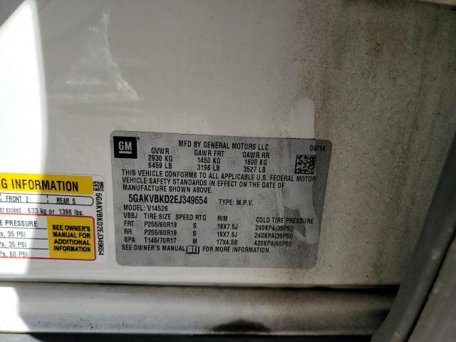 5GAKVBKD2EJ349654 - 2014 BUICK ENCLAVE WHITE photo 13