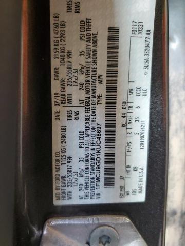 1FMCU9GD1KUC48697 - 2019 FORD ESCAPE SE 灰色 照片 13