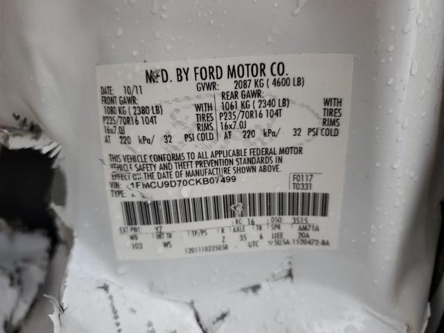 1FMCU9D70CKB07499 - 2012 FORD ESCAPE XLT WHITE photo 13