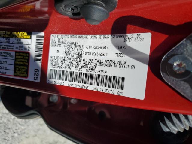 3TMCZ5AN0NM482709 - 2022 TOYOTA TACOMA DOUBLE CAB RED photo 13