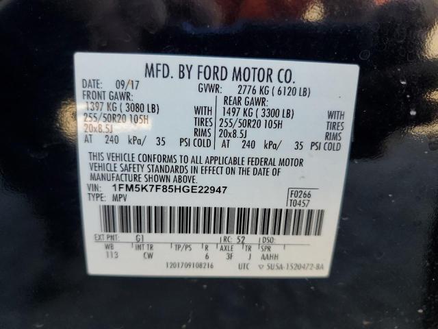 1FM5K7F85HGE22947 - 2017 FORD EXPLORER LIMITED BLACK photo 13