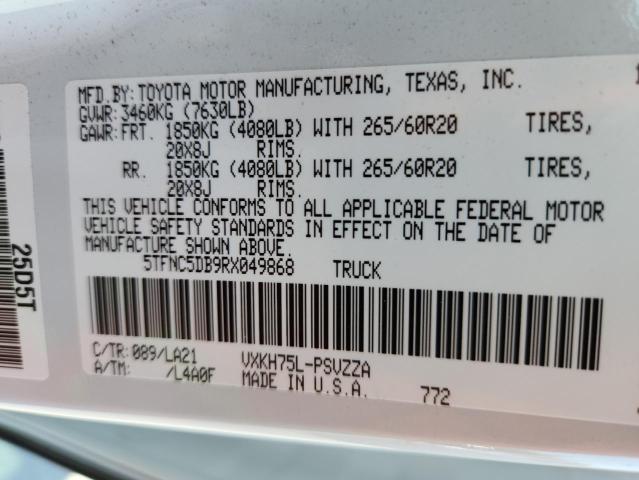 5TFNC5DB9RX049868 - 2024 TOYOTA TUNDRA CREWMAX PLATINUM Weiß Foto 12