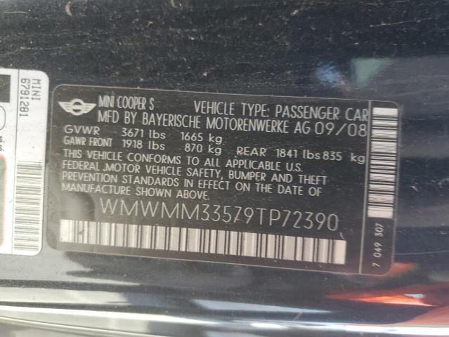 WMWMM33579TP72390 - 2009 MINI COOPER S CLUBMAN შავი ფოტო 12