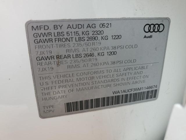 WA1AUCF35M1146674 - 2021 AUDI Q3 PREMIUM 40 WHITE photo 13