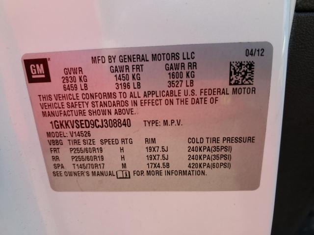 1GKKVSED9CJ308840 - 2012 GMC ACADIA SLT-2 WHITE photo 13