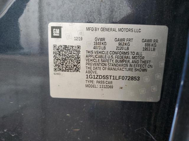 1G1ZD5ST1LF072853 - 2020 CHEVROLET MALIBU LT CHARCOAL photo 12