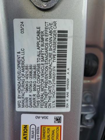1HGCY1F21RA051374 - 2024 HONDA ACCORD LX SILVER photo 12