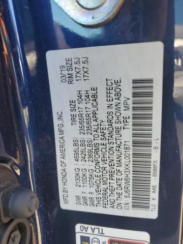5J6RW6H3XKL001871 - 2019 HONDA CR-V LX BLUE photo 13