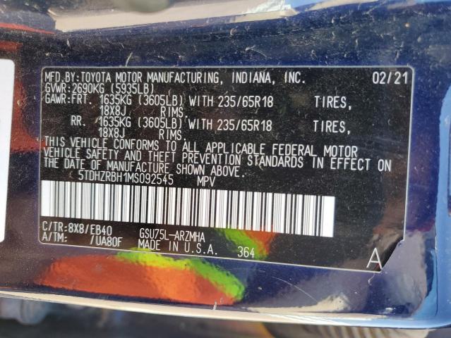 5TDHZRBH1MS092545 - 2021 TOYOTA HIGHLANDER XLE 蓝色 照片 13