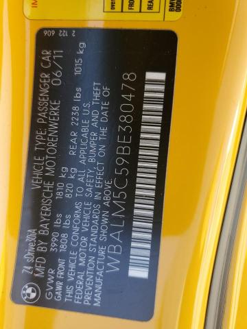 WBALM5C59BE380478 - 2011 BMW Z4 SDRIVE30I YELLOW photo 12