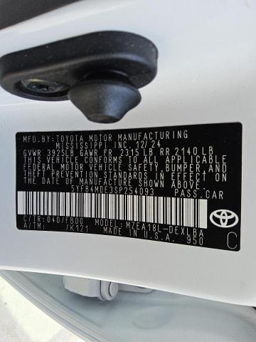 5YFB4MDE3SP254093 - 2025 TOYOTA COROLLA LE WHITE photo 12