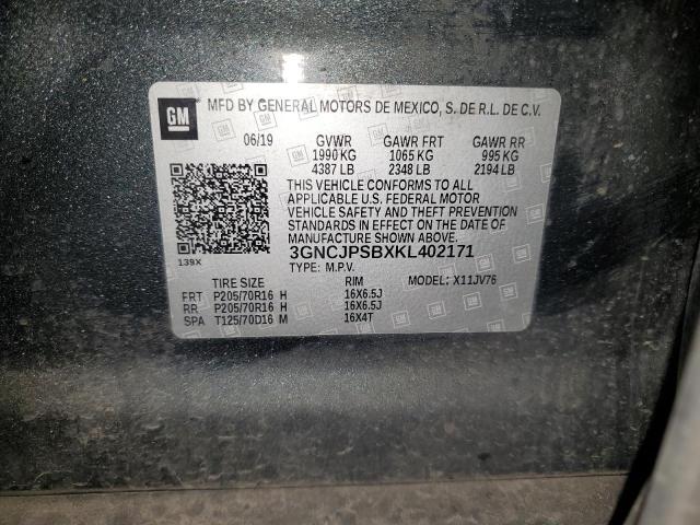 3GNCJPSBXKL402171 - 2019 CHEVROLET TRAX 1LT 灰色 照片 13