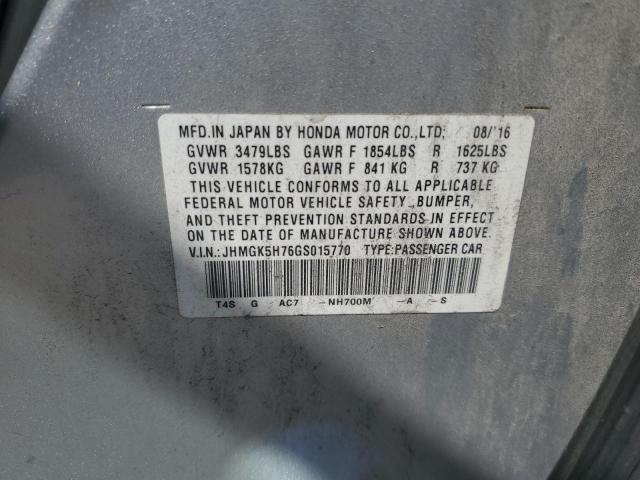 JHMGK5H76GS015770 - 2016 HONDA FIT EX ვერცხლისფერი ფოტო 12