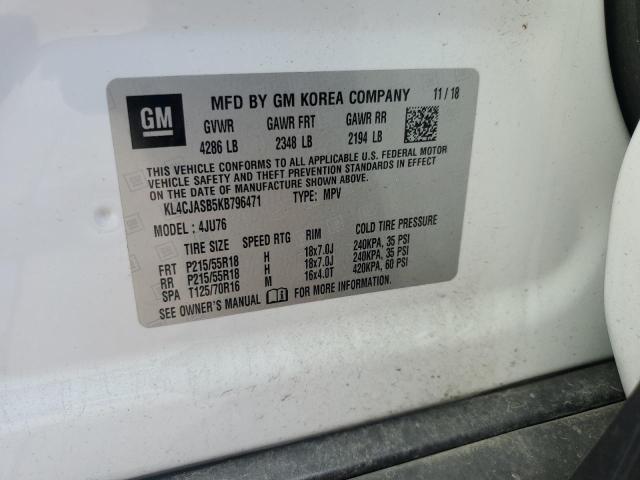 KL4CJASB5KB796471 - 2019 BUICK ENCORE PREFERRED თეთრი ფოტო 13