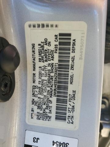 1NXBU4EE6AZ332071 - 2010 TOYOTA COROLLA BASE SILVER photo 12