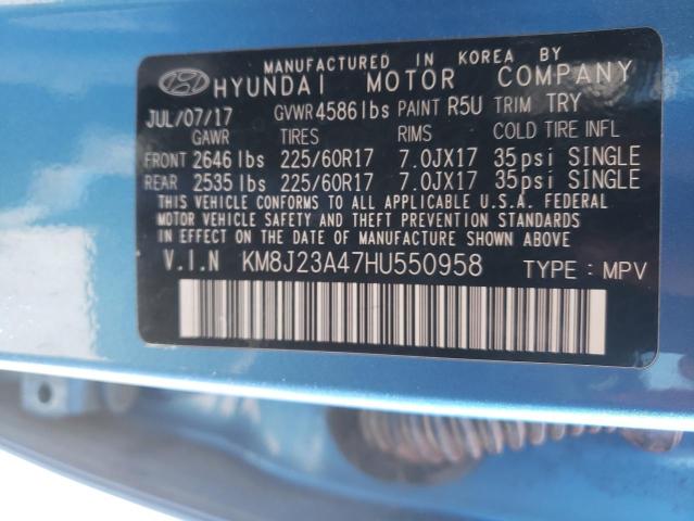 KM8J23A47HU550958 - 2017 HYUNDAI TUCSON SE BLUE photo 13