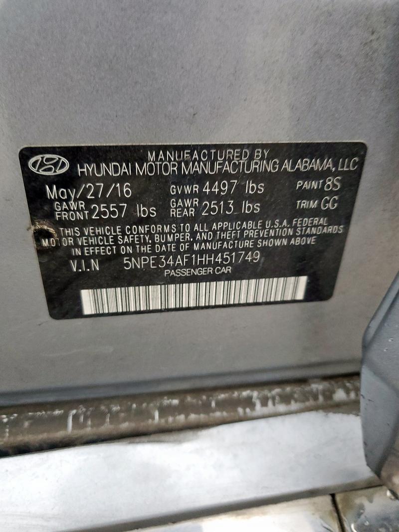 5NPE34AF1HH451749 - 2017 HYUNDAI SONATA SPORT Grau Foto 12