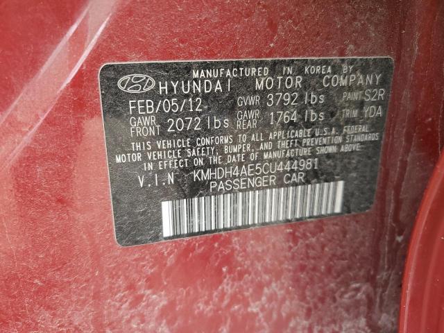 KMHDH4AE5CU444981 - 2012 HYUNDAI ELANTRA GLS RED photo 12