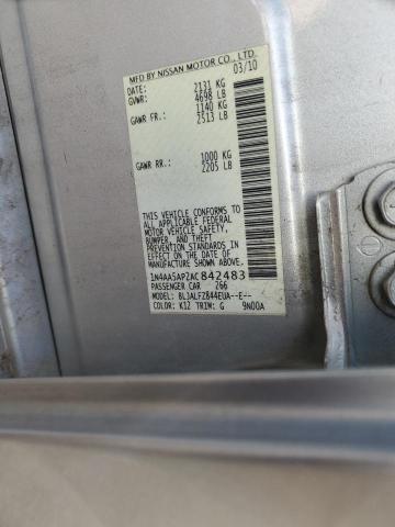 1N4AA5AP2AC842483 - 2010 NISSAN MAXIMA S SILVER photo 12