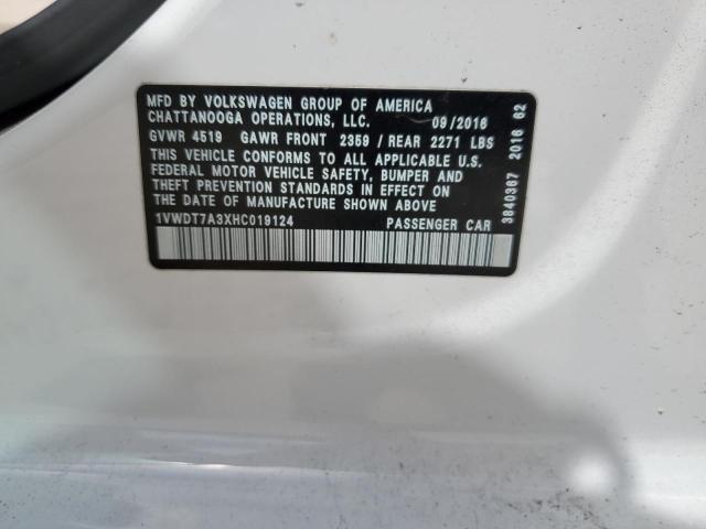 1VWDT7A3XHC019124 - 2017 VOLKSWAGEN PASSAT R-LINE Beyaz fotoğraf 13