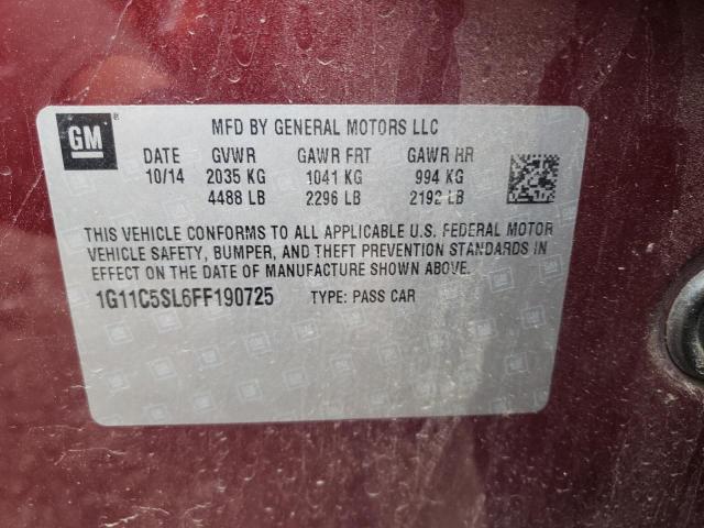 1G11C5SL6FF190725 - 2015 CHEVROLET MALIBU 1LT 勃艮第红 照片 12