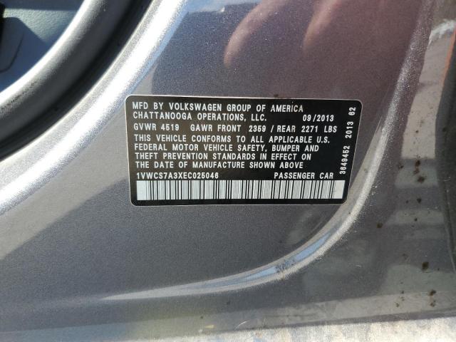 1VWCS7A3XEC025046 - 2014 VOLKSWAGEN PASSAT SEL GRAY photo 13