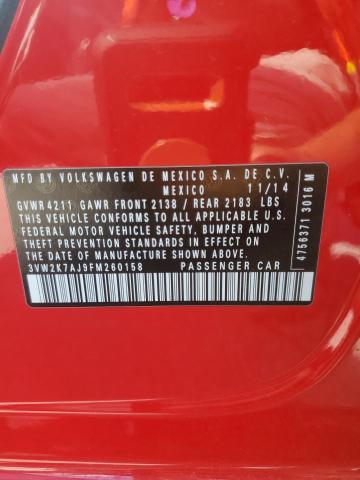 3VW2K7AJ9FM260158 - 2015 VOLKSWAGEN JETTA BASE 红色 照片 12