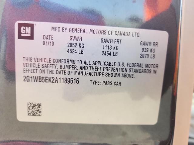 2G1WB5EK2A1189616 - 2010 CHEVROLET IMPALA LT GRAY photo 12