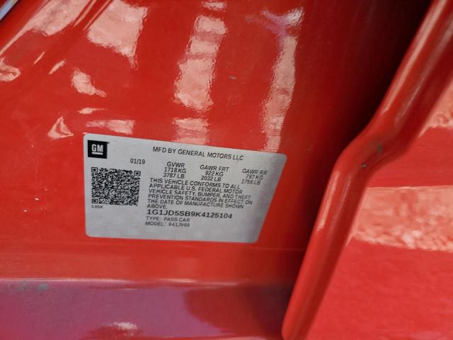 1G1JD5SB9K4125104 - 2019 CHEVROLET SONIC LT Czerwony zdjęcie 12