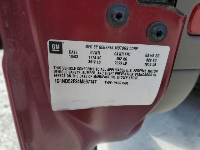 1G1ND52F24M567147 - 2004 CHEVROLET CLASSIC BURGUNDY photo 12