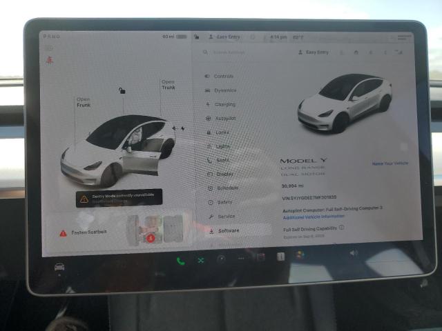5YJYGDEE7MF301835 - 2021 TESLA MODEL Y Ақ фото 9
