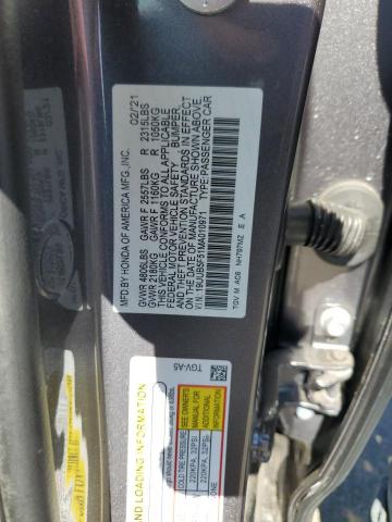 19UUB5F51MA010971 - 2021 ACURA TLX TECH A GRAY photo 13