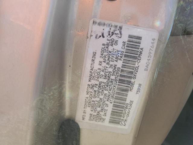 4T1BG22KX1U852599 - 2001 TOYOTA CAMRY CE BEIGE photo 12