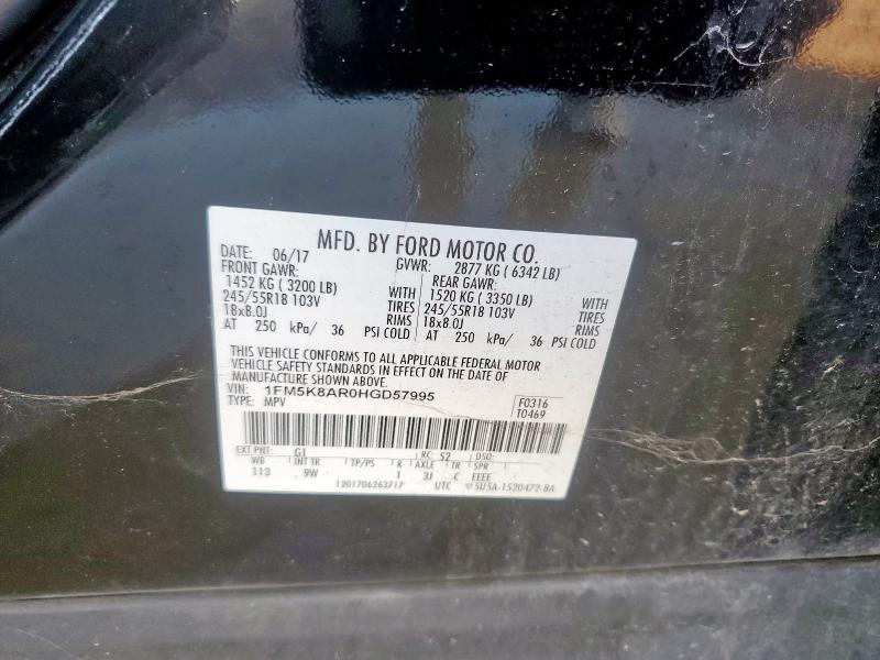 1FM5K8AR0HGD57995 - 2017 FORD EXPLORER POLICE INTERCEPTOR Noir photo 12