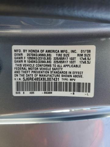 5J6RE485X8L007431 - 2008 HONDA CR-V EX BLUE photo 13