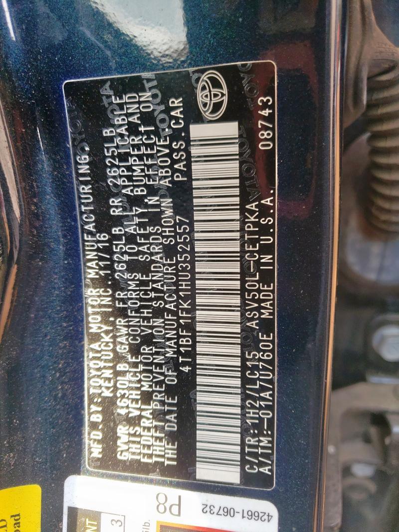 4T1BF1FK1HU352557 - 2017 TOYOTA CAMRY LE BLUE photo 12