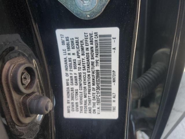 19XFC1F36HE028669 - 2017 HONDA CIVIC EX Սև լուսանկար 13