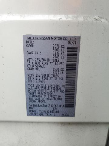 5N1DR3AA5NC209249 - 2022 NISSAN PATHFINDER S WHITE photo 14