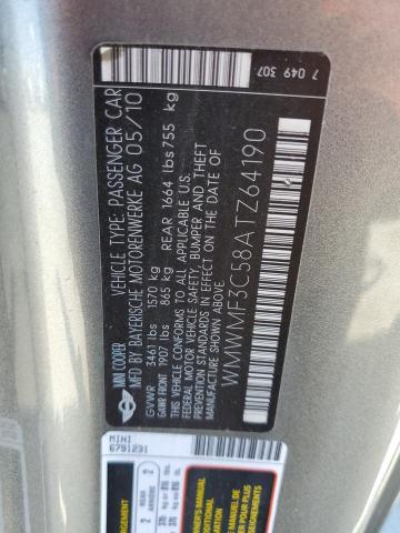 WMWMF3C58ATZ64190 - 2010 MINI COOPER GRAY photo 13
