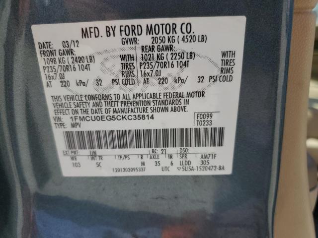 1FMCU0EG5CKC35814 - 2012 FORD ESCAPE LIMITED BLUE photo 13