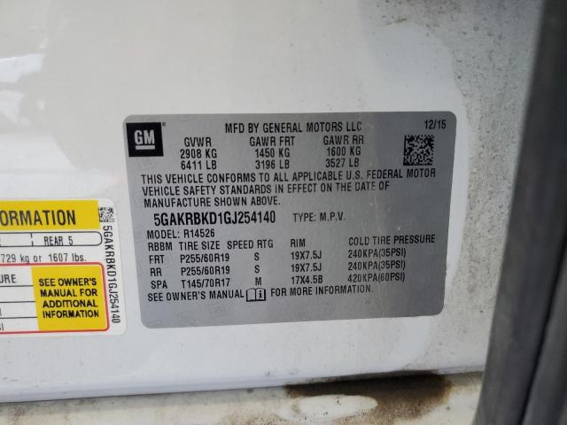 5GAKRBKD1GJ254140 - 2016 BUICK ENCLAVE WHITE photo 13