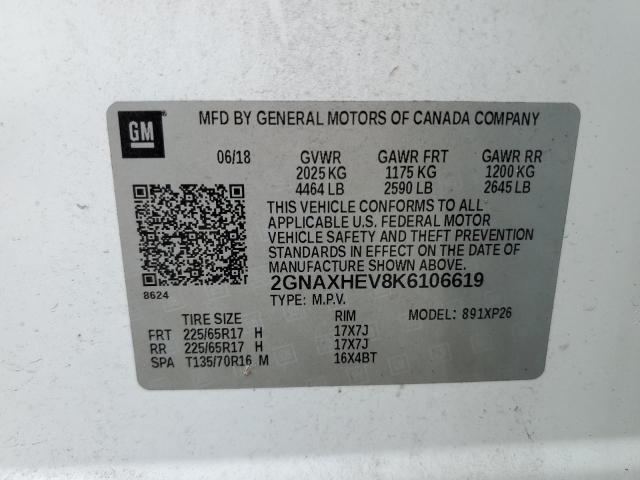 2GNAXHEV8K6106619 - 2019 CHEVROLET EQUINOX LS WHITE photo 14