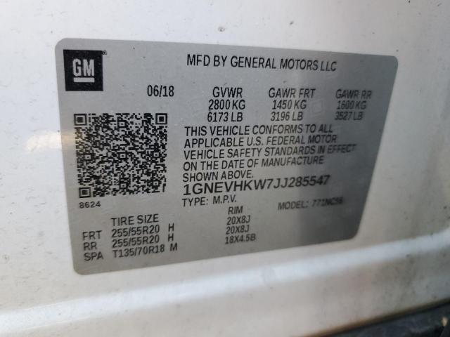 1GNEVHKW7JJ285547 - 2018 CHEVROLET TRAVERSE LT თეთრი ფოტო 13