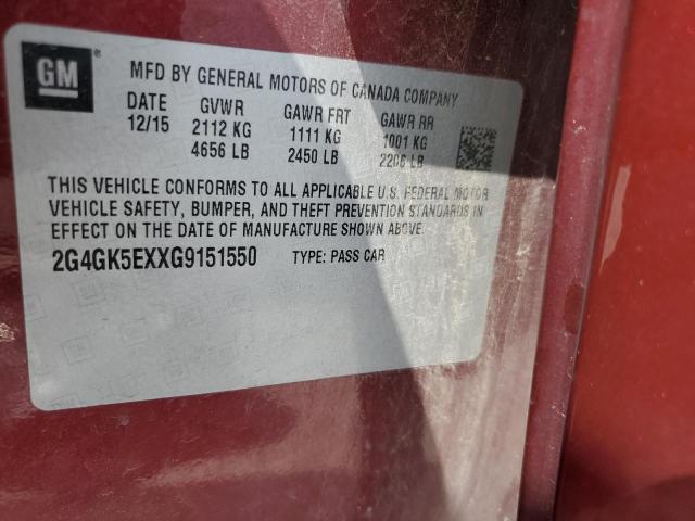 2G4GK5EXXG9151550 - 2016 BUICK REGAL BURGUNDY photo 12