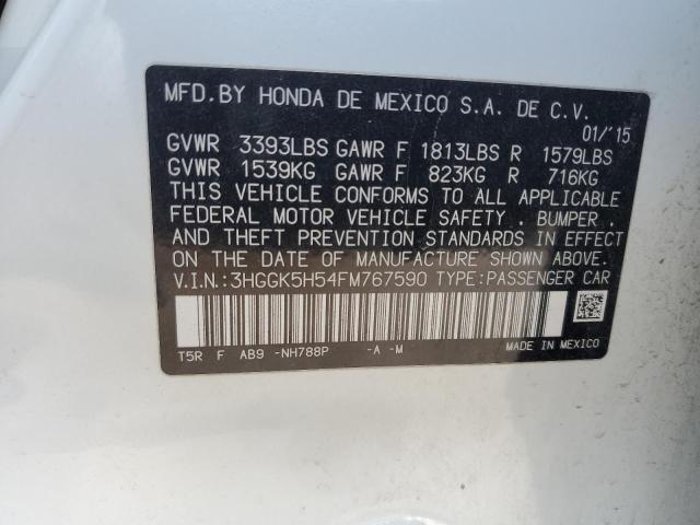 3HGGK5H54FM767590 - 2015 HONDA FIT LX WHITE photo 12