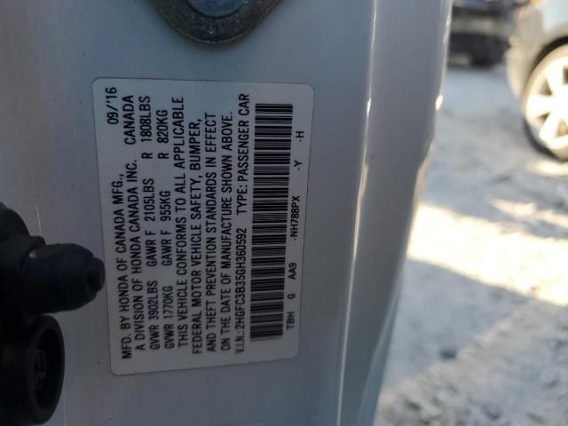 2HGFC3B35GH360592 - 2016 HONDA CIVIC EX WHITE photo 12