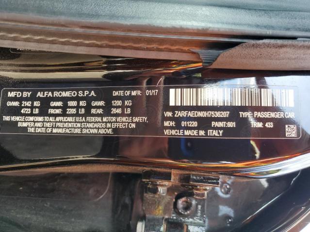 ZARFAEDN0H7536207 - 2017 ALFA ROMEO GIULIA Q4 შავი ფოტო 13