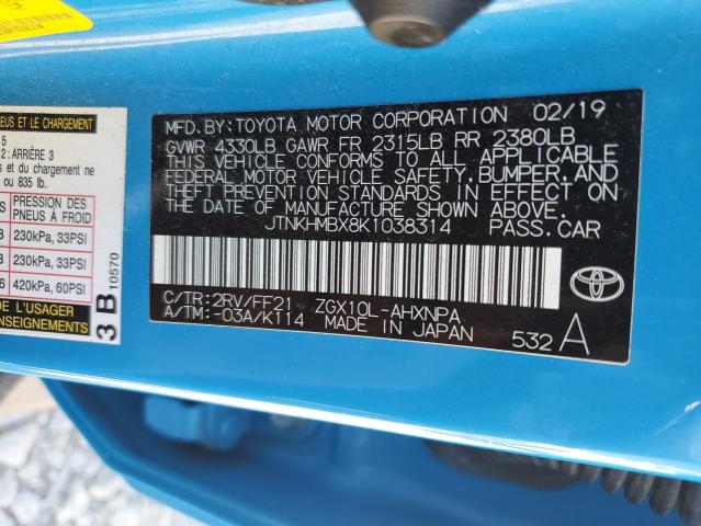 JTNKHMBX8K1038314 - 2019 TOYOTA C-HR XLE BLUE photo 14