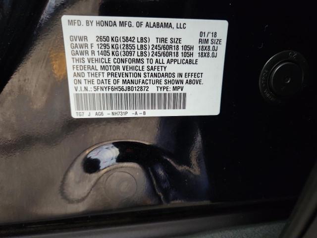 5FNYF6H56JB012872 - 2018 HONDA PILOT EXL BLACK photo 13